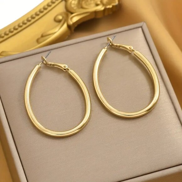 14K Gold Womens Large Oval Hoop Earrings 14 Karat Silver Hoops Ladies Jewelry - Picture 3 of 7